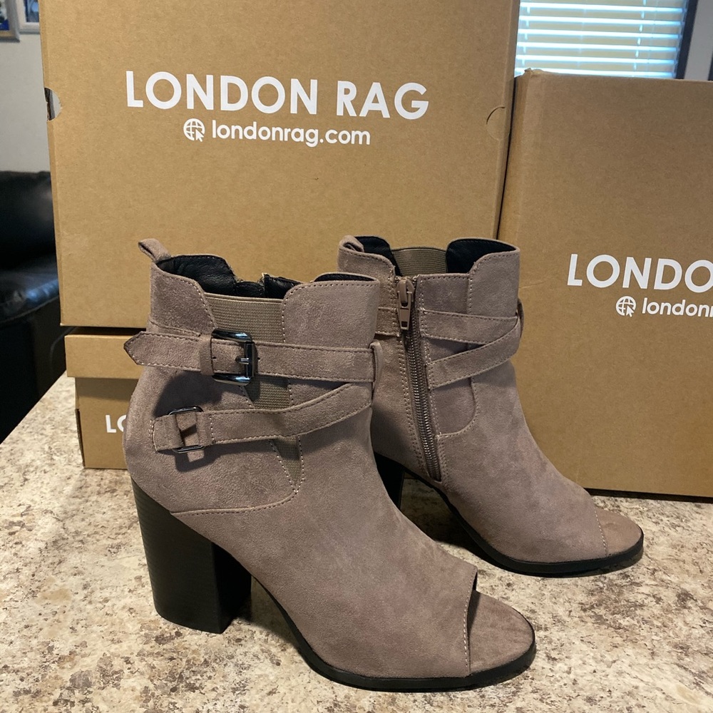 Grey Peep Toe Suede Booties
